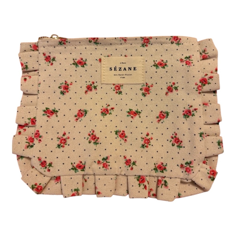 NWOT - Sézane Floral Cosmetic Bag - Cream and Pink